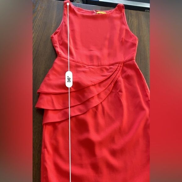 Alice + Olivia Asymmetrical Side Ruffle Open Back Fitted Dress Bright Poppy XS 0 - Picture 5 of 16